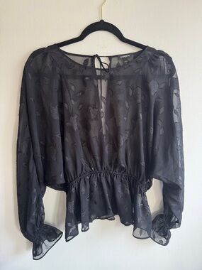 Express Black Sheer Floral Burnout Peplum Blouse